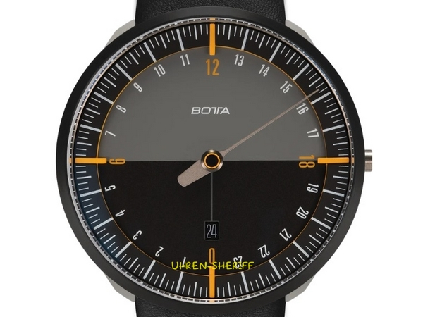 Botta UNO24 45mm Titan schwarz gelb Black Edition  Zifferblatt